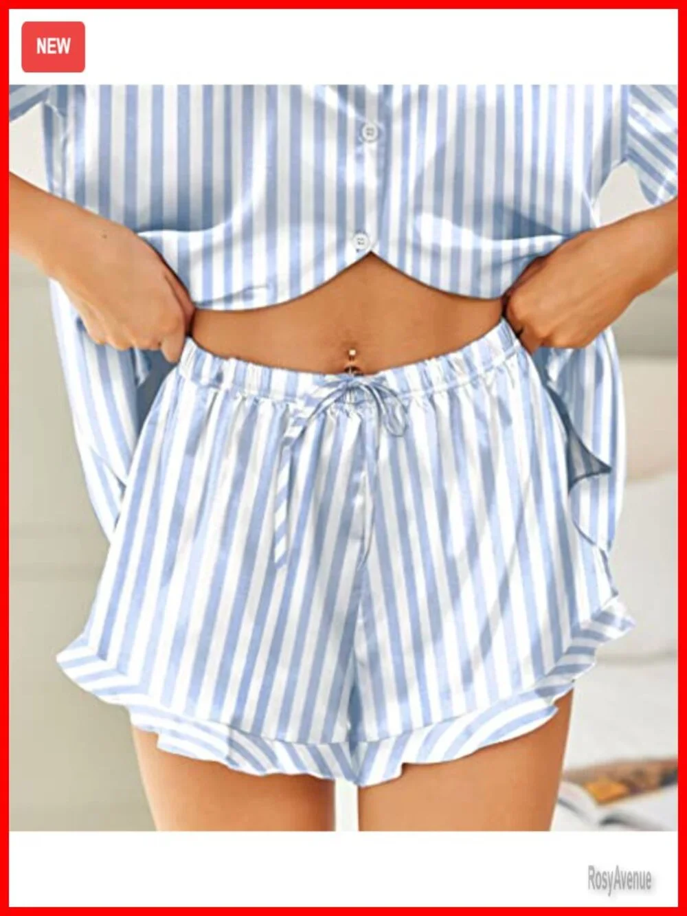Satin Pajama Set Button Down 2 Piece Silk Pjs Shorts Set Ruffle Notch Collar